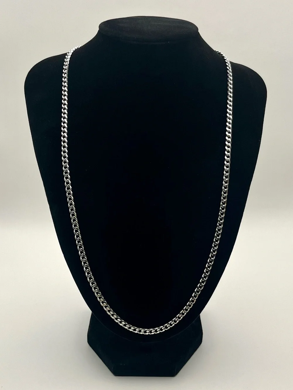4mm Silver Curb Cuban Chain 24” Stainless Steel Necklace